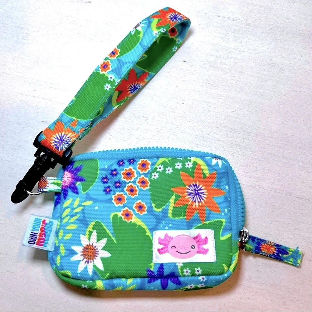 LITTLE BROWNIE BAKERS Axolotl Floral Zip Wallet Teal Wristlet Kids NWOT Gift